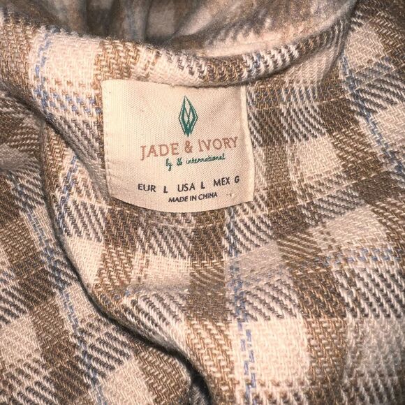 Jade & Ivory Neutral Plaid Heavyweight Shacket Tweed Look Academia Preppy L - Picture 8 of 9